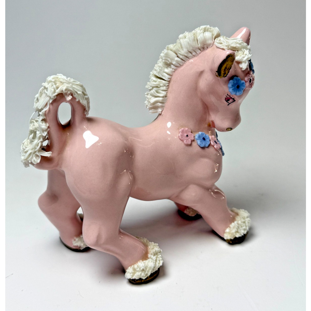 Murray Kreiss Pink Spaghetti Horse Pony Figurine Ceramic 1950s Japan MCM Kitschy